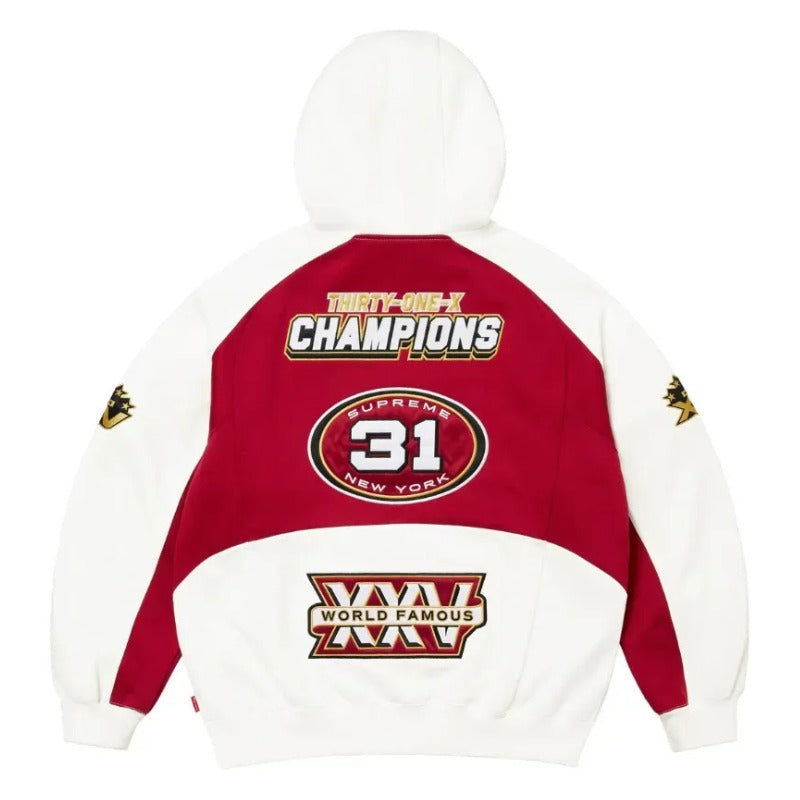 Moletom Supreme Football Zip Up Hooded White Red