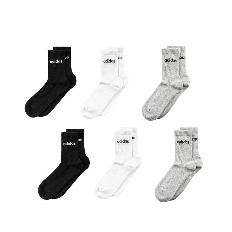 Meias Adidas Cushioned Linear Crew Socks 6 Pares Branco, Preto e Cinza