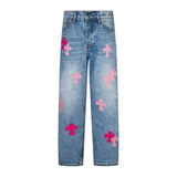Calça Jeans Chrome Hearts Patches Cross Pink