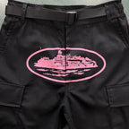 Calça Corteiz Cargo Preta e Rosa